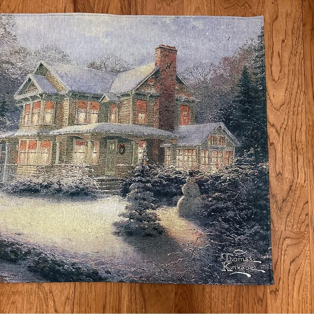 Thomas Kinkade Tapestry Victorian Christmas III Wall Hanging lights 36 X 26 inch